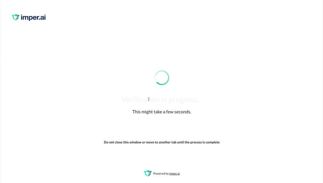 The imper.ai page showing "Verification in progress" while the checks run.