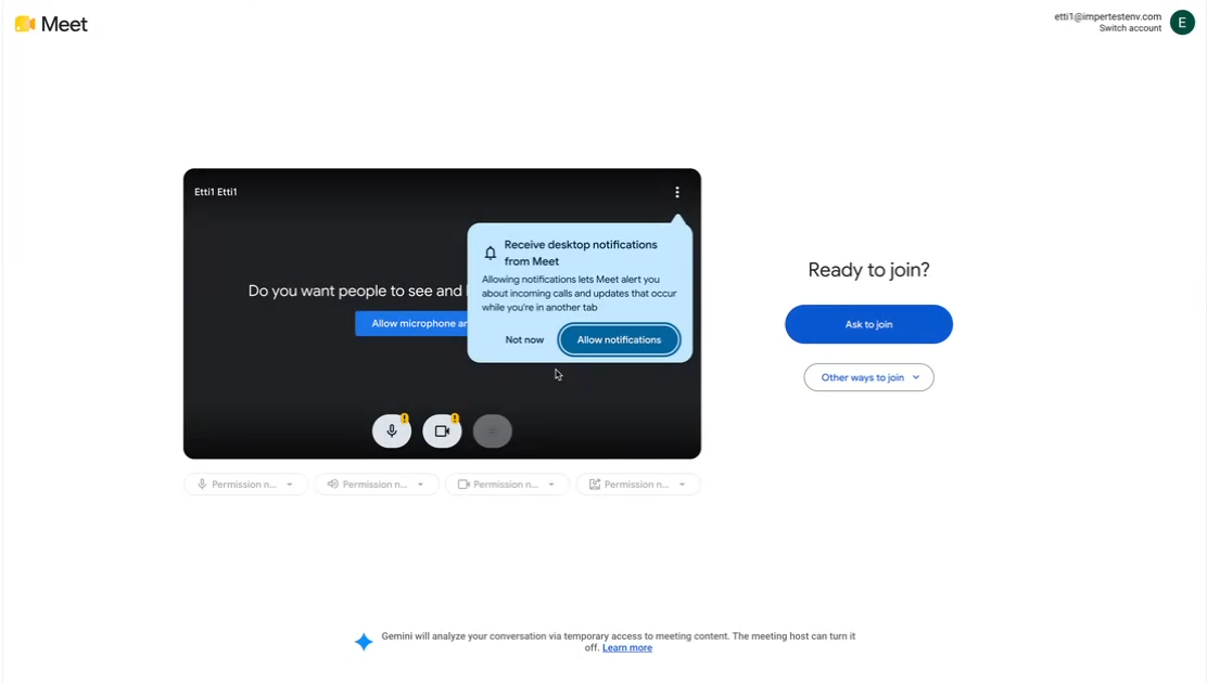 The video meeting join screen the candidate reaches after verification completes.