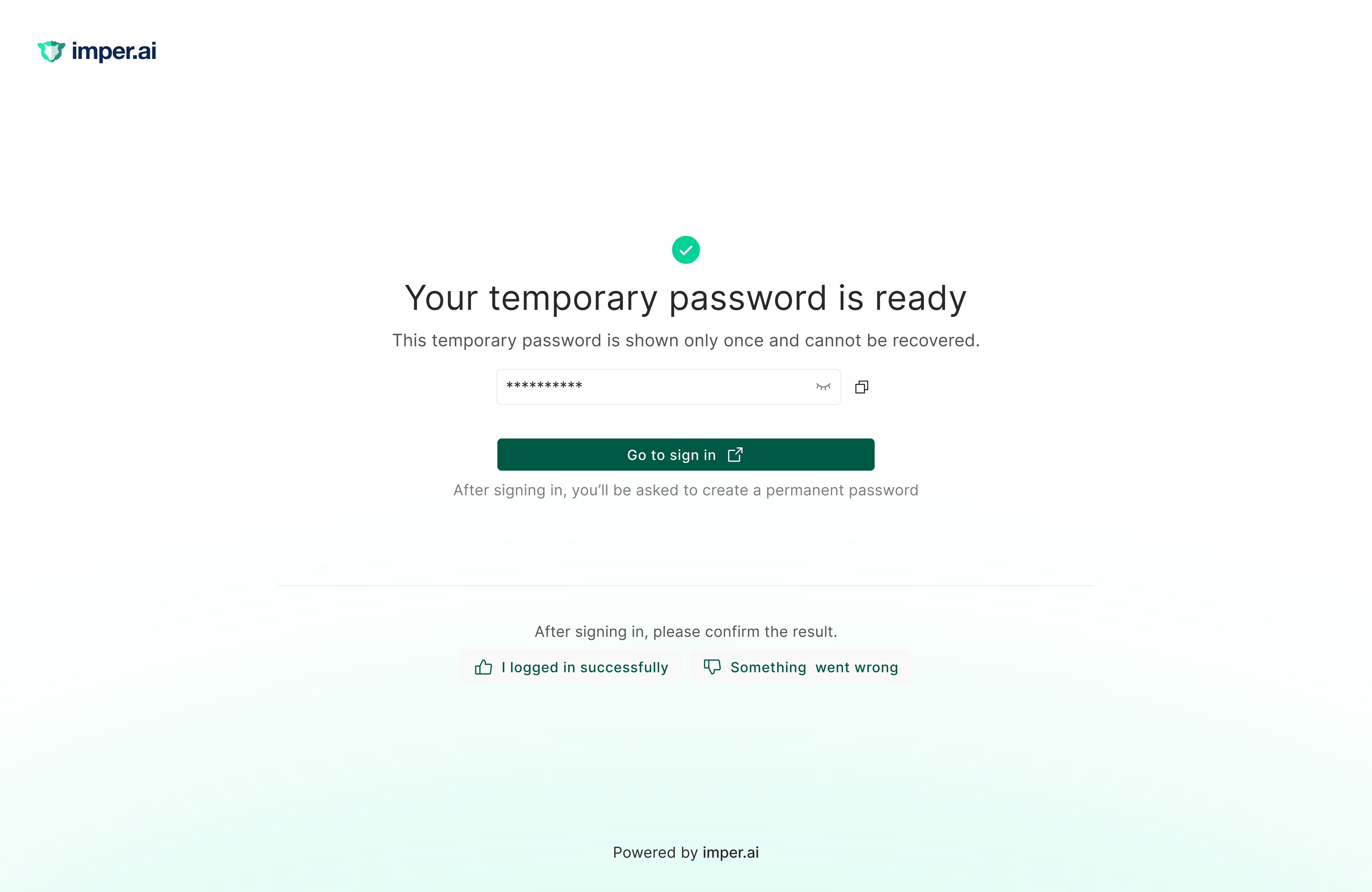 imper.ai enrollment screen showing a temporary access pass