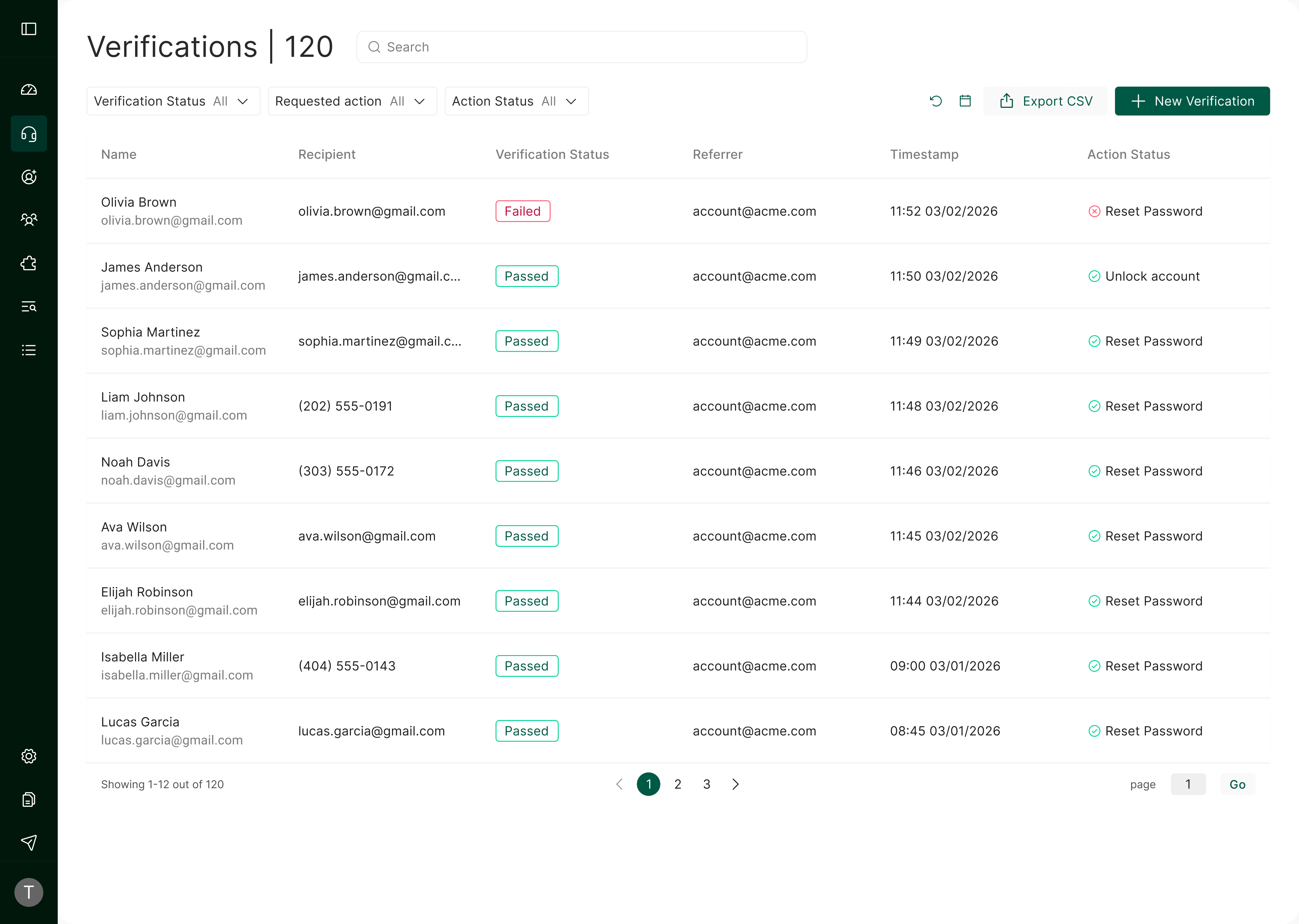 The Verifications table in the imper.ai console, showing ticket-linked verifications.