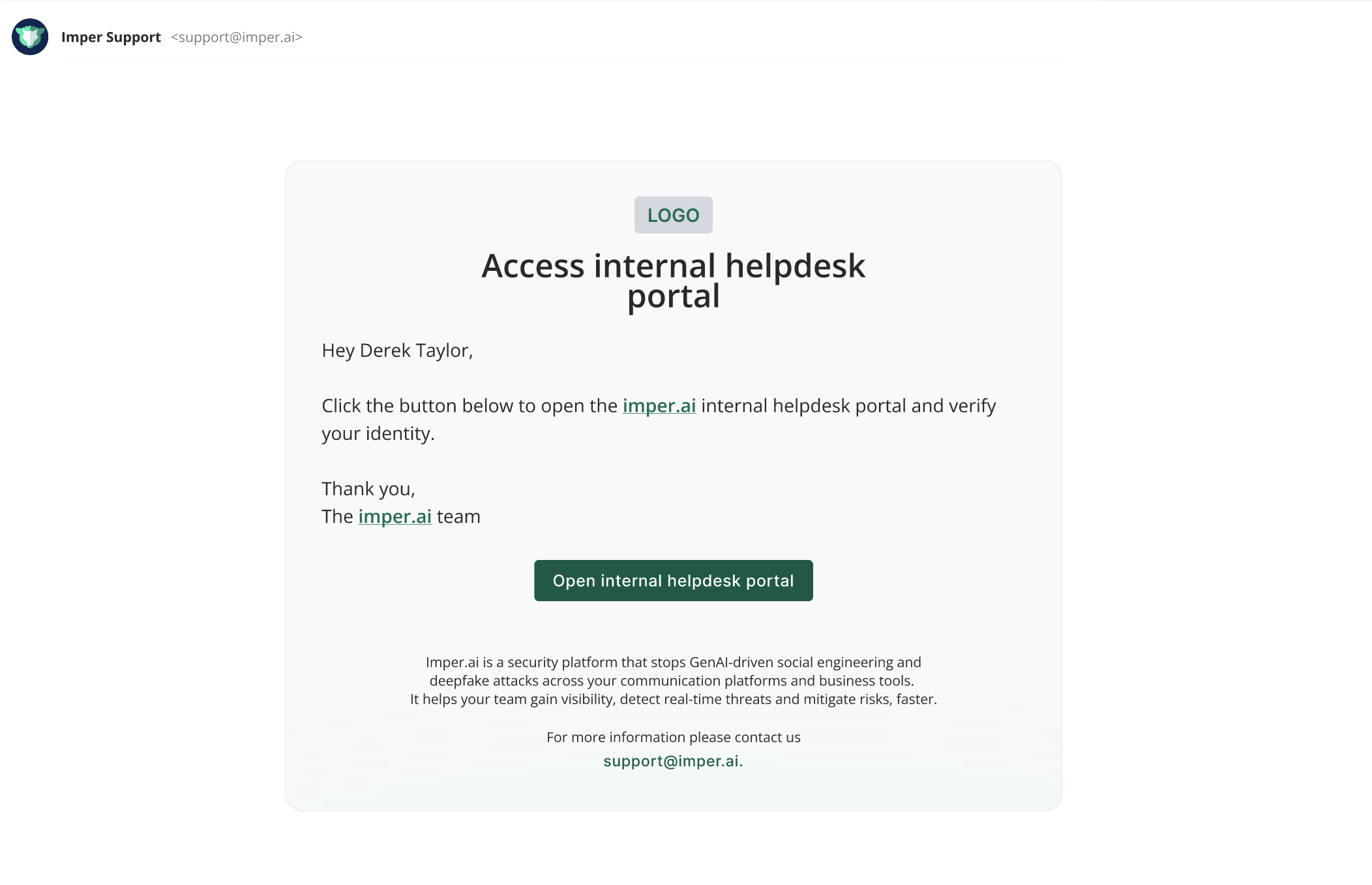 The imper.ai secure verification page the user completes.